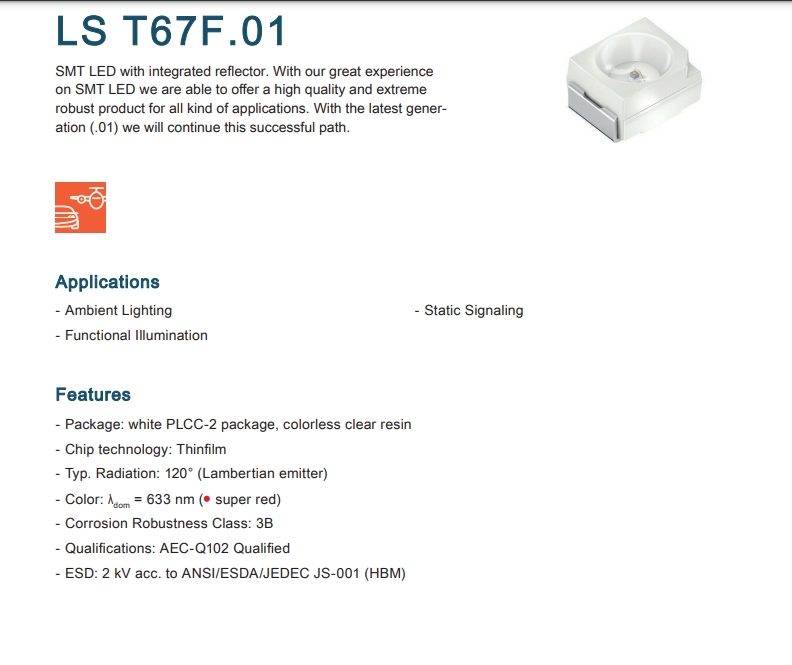 OSRAM LA T67F.01-AABB-24-3A4B LED AMBER CLEAR 2PLCC SMD